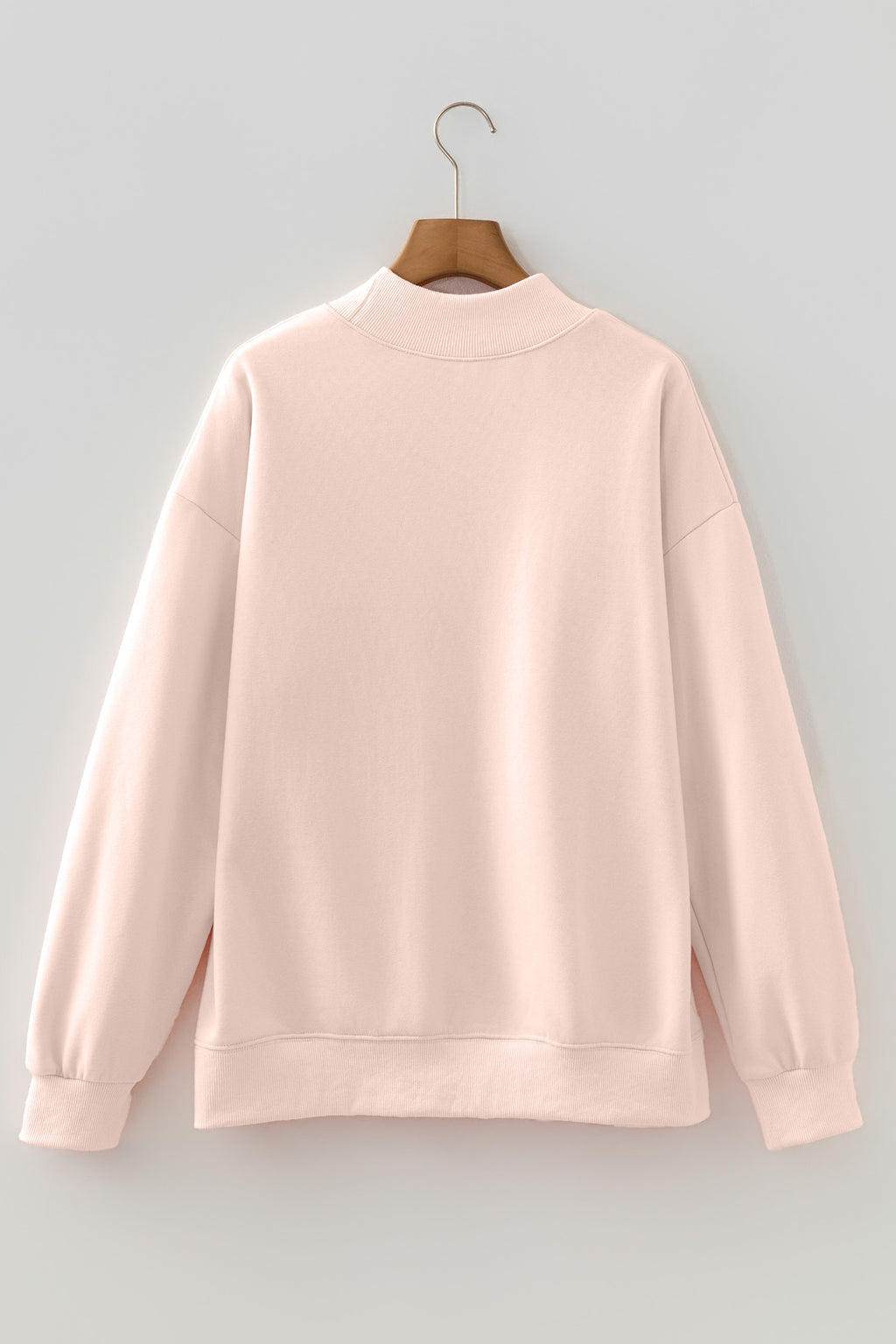 Light Pink Oversize Blessed Embroidered Mock Neck Sweatshirt